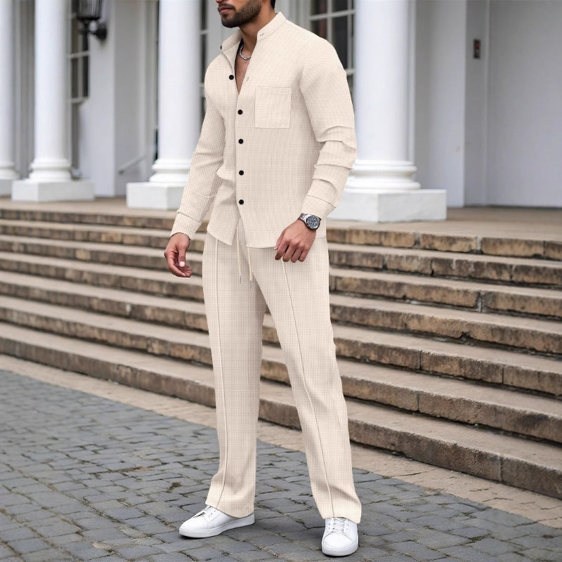 Icone™ WaffleSet: Heren Elegant Comfortabel Stijlvol Wafel Shirt En Broek Set
