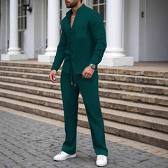 Icone™ WaffleSet: Heren Elegant Comfortabel Stijlvol Wafel Shirt En Broek Set