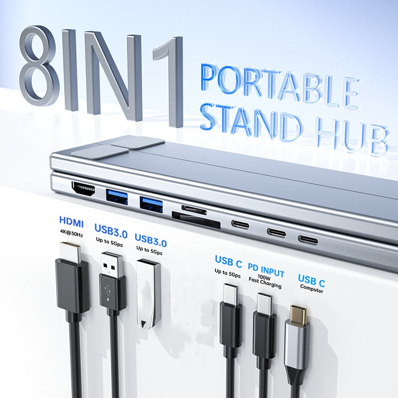 HubStand - Opvouwbare En Verstelbare Multi Port Hub Laptopstandaard