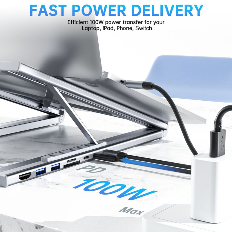 HubStand - Opvouwbare En Verstelbare Multi Port Hub Laptopstandaard