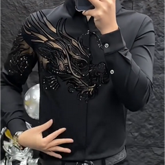 Icone™ SequinPolo - Elegante Draak Sequins Ontwerp Lange Mouwen Polo