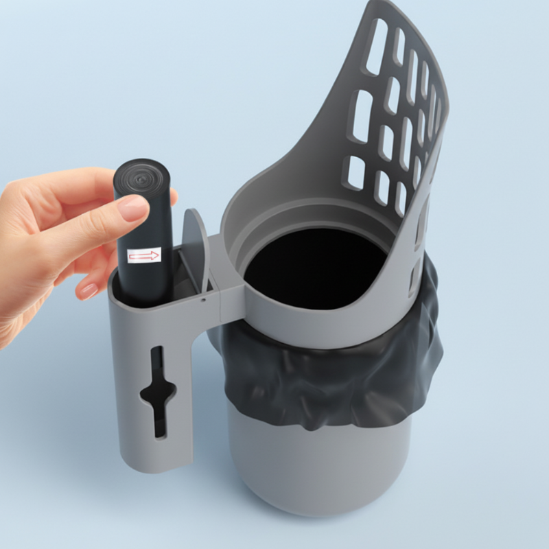 Catfri® LitterScoop: Alles-in-één Kattenbakschep met 5 Rollen Vuilniszakken