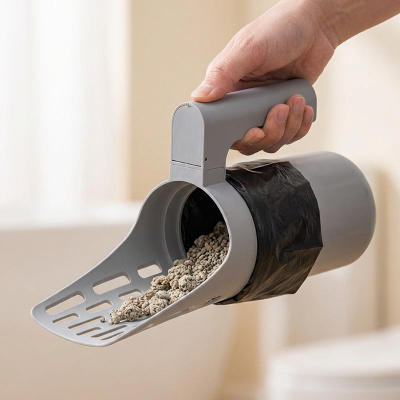Catfri® LitterScoop: Alles-in-één Kattenbakschep met 5 Rollen Vuilniszakken