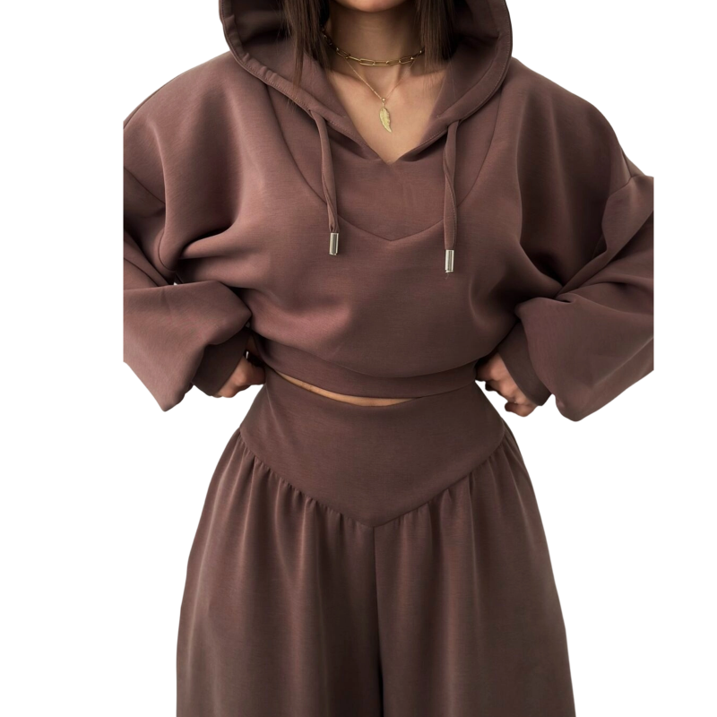Icone™ StylishOutfit : Dames Stijlvolle Outfit Korte Hoodie En Wijde Broek Set