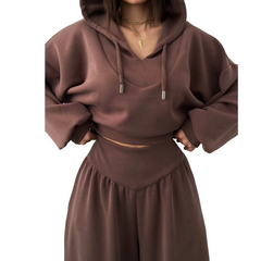 Icone™ StylishOutfit : Dames Stijlvolle Outfit Korte Hoodie En Wijde Broek Set