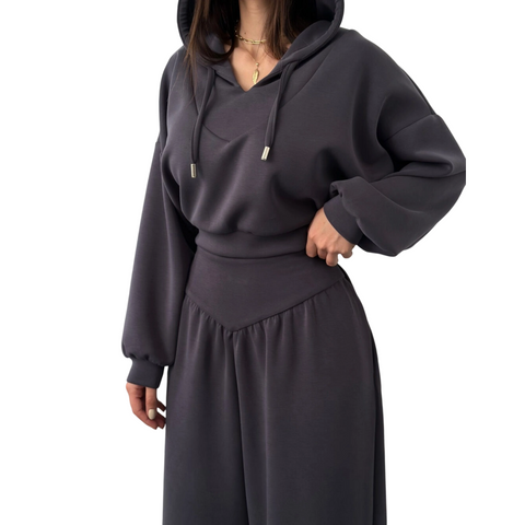 Icone™ StylishOutfit : Dames Stijlvolle Outfit Korte Hoodie En Wijde Broek Set