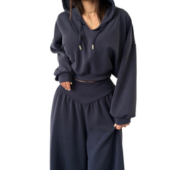 Icone™ StylishOutfit : Dames Stijlvolle Outfit Korte Hoodie En Wijde Broek Set