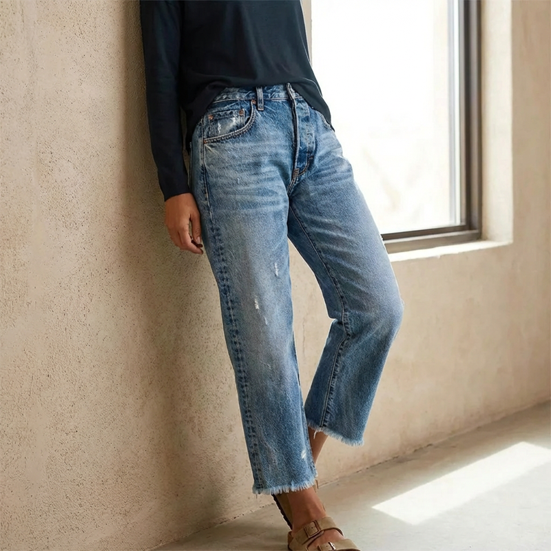 Icone™ CroppedJeans: Dames Toevallig Retro Stijl Cropped Rechte Jeans