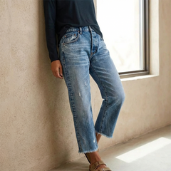 Icone™ CroppedJeans: Dames Toevallig Retro Stijl Cropped Rechte Jeans