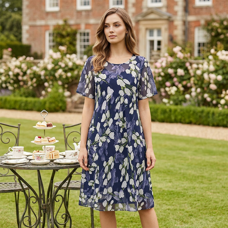 Icone™ SheerDress: Elegante Formele Doorzichtige Bloemige Knie-Lengte Jurk