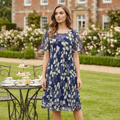 Icone™ SheerDress: Elegante Formele Doorzichtige Bloemige Knie-Lengte Jurk