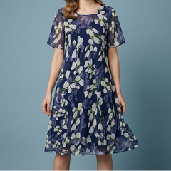 Icone™ SheerDress: Elegante Formele Doorzichtige Bloemige Knie-Lengte Jurk