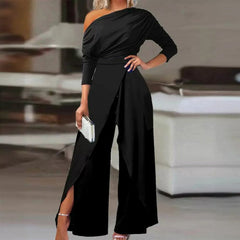 Icone™ StylishJumpsuit - Stijlvol Lange Mouwen Asymmetrische Jumpsuit