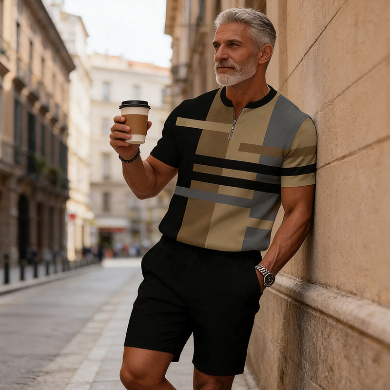 Icone™ CasualWear: Set van Modern Korte Mouwen Hemd en Casual Shorts voor Mannen
