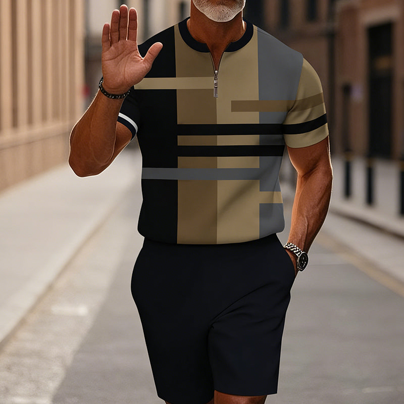 Icone™ CasualWear: Set van Modern Korte Mouwen Hemd en Casual Shorts voor Mannen