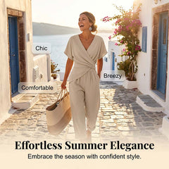 Icone™ ElegantWear: Elegante V-Hals Dagelijkse Top En Hoge Taille Broek Set