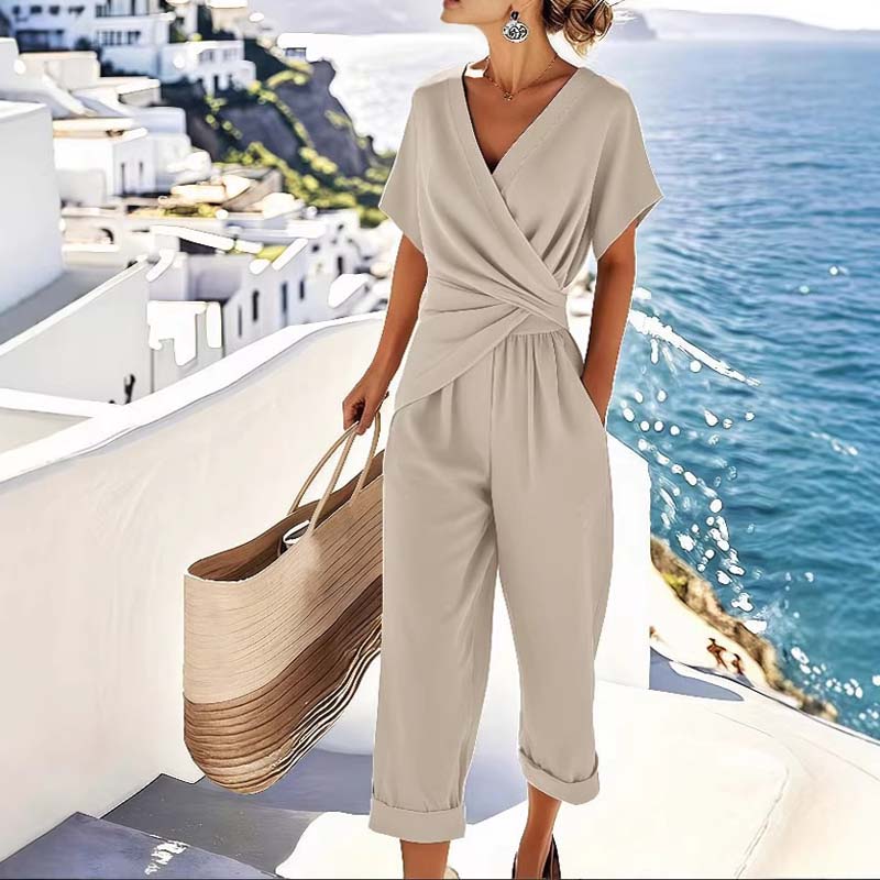 Icone™ ElegantWear: Elegante V-Hals Dagelijkse Top En Hoge Taille Broek Set