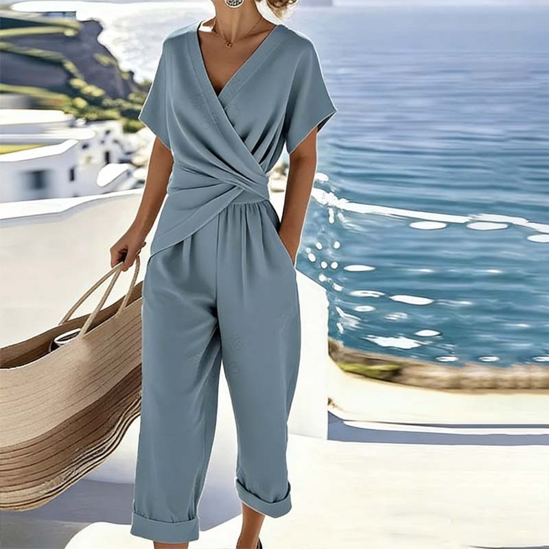 Icone™ ElegantWear: Elegante V-Hals Dagelijkse Top En Hoge Taille Broek Set