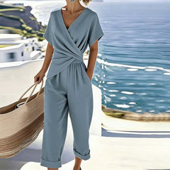 Icone™ ElegantWear: Elegante V-Hals Dagelijkse Top En Hoge Taille Broek Set