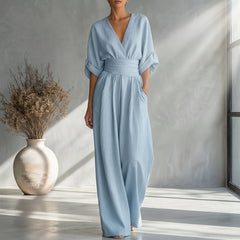 Icone™ ChicJumpsuit: Elegante V-Hals En Losse Pijpen Chic Jumpsuit
