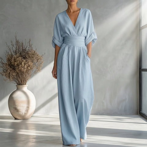 Icone™ ChicJumpsuit: Elegante V-Hals En Losse Pijpen Chic Jumpsuit