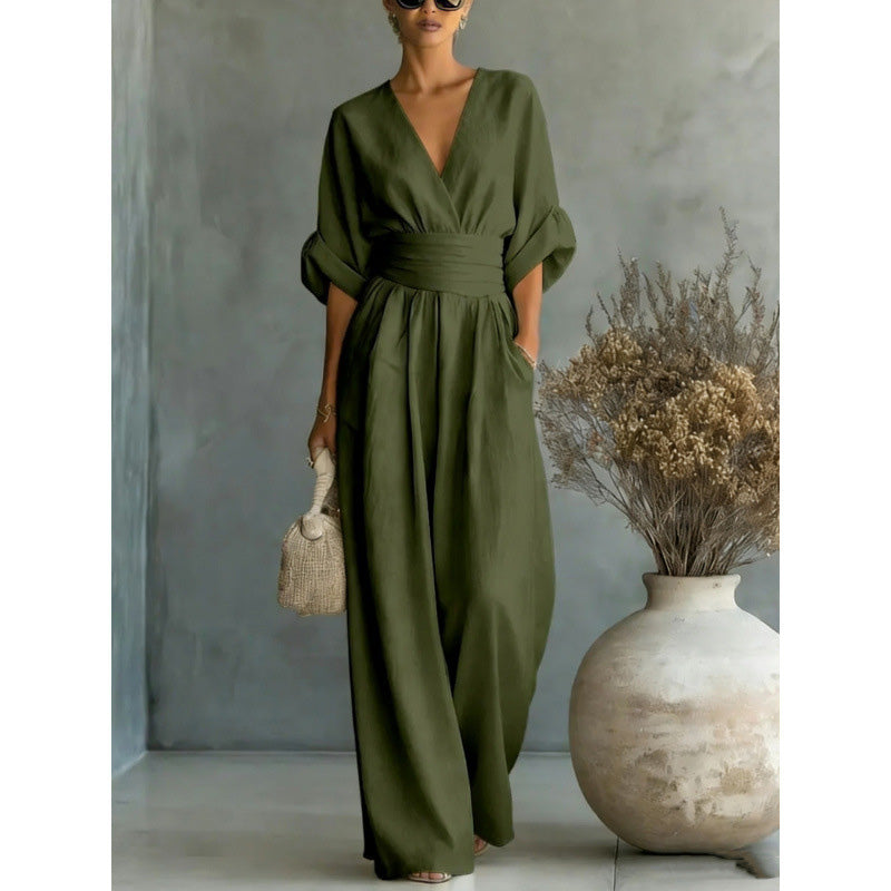 Icone™ ChicJumpsuit: Elegante V-Hals En Losse Pijpen Chic Jumpsuit
