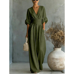 Icone™ ChicJumpsuit: Elegante V-Hals En Losse Pijpen Chic Jumpsuit