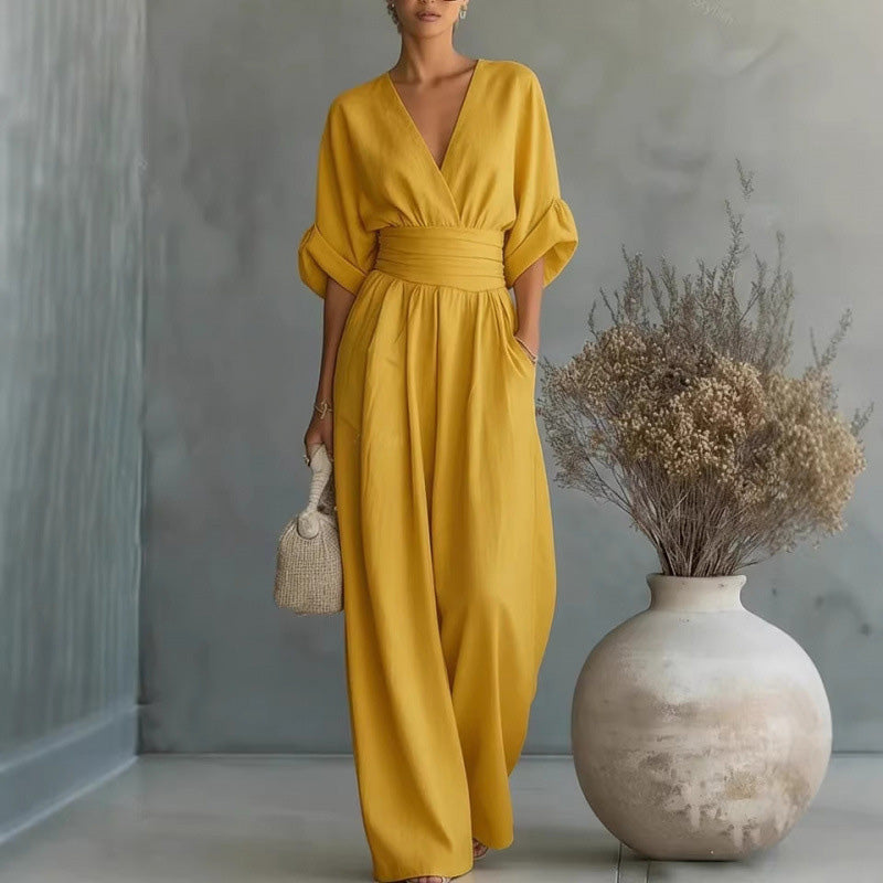 Icone™ ChicJumpsuit: Elegante V-Hals En Losse Pijpen Chic Jumpsuit