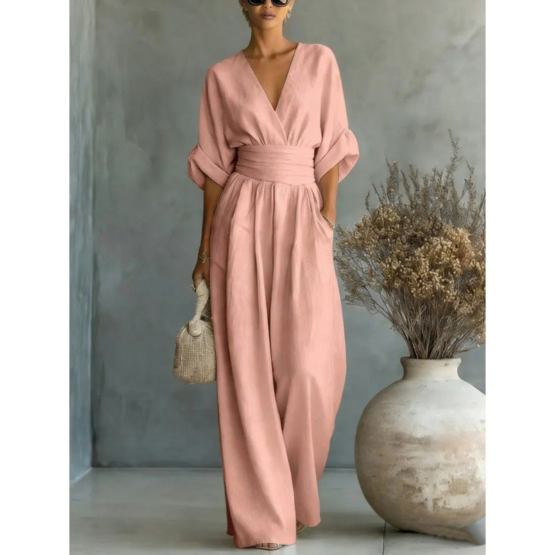 Icone™ ChicJumpsuit: Elegante V-Hals En Losse Pijpen Chic Jumpsuit