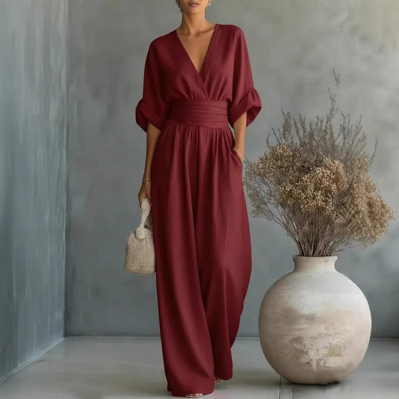 Icone™ ChicJumpsuit: Elegante V-Hals En Losse Pijpen Chic Jumpsuit