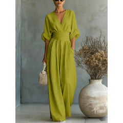Icone™ ChicJumpsuit: Elegante V-Hals En Losse Pijpen Chic Jumpsuit