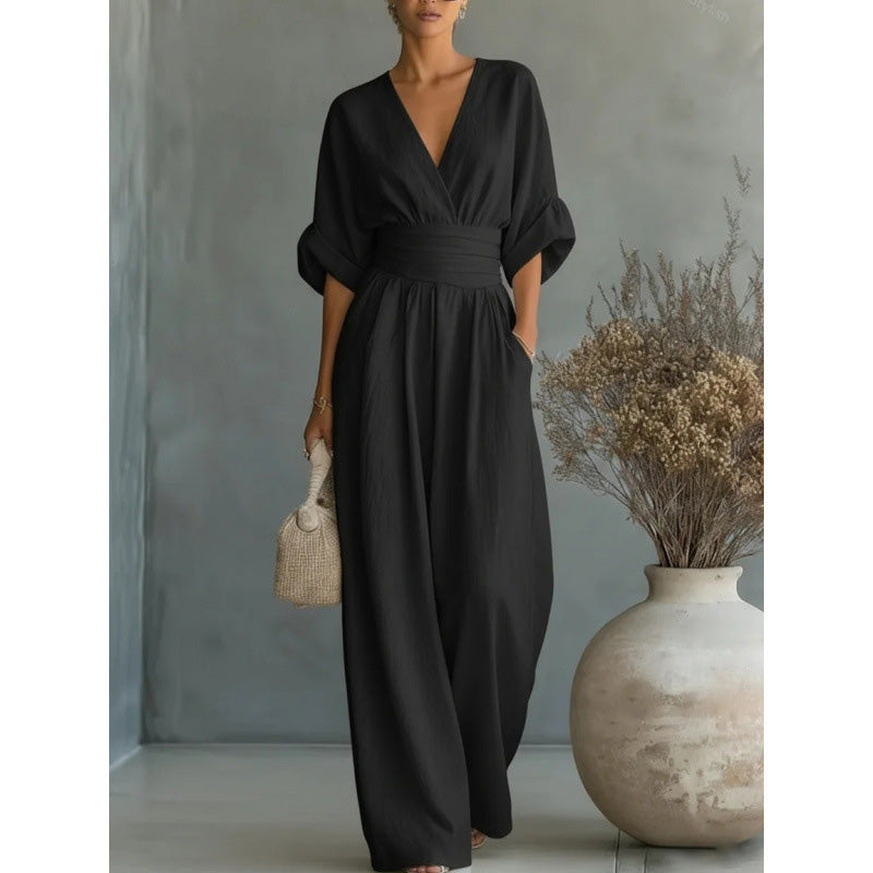 Icone™ ChicJumpsuit: Elegante V-Hals En Losse Pijpen Chic Jumpsuit