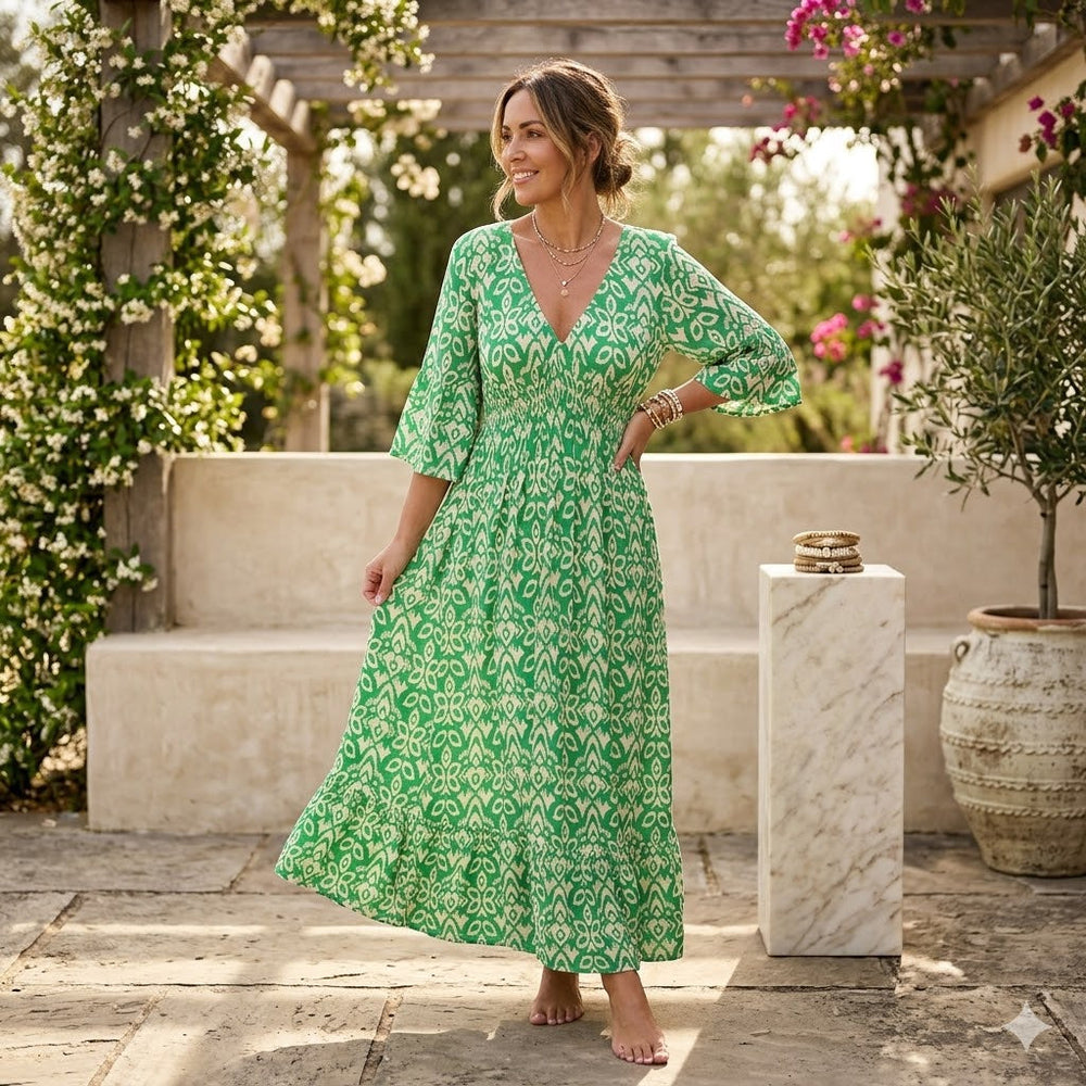 Icone™ SummerDress - Elegante Vloeiende Gedrukte V-Hals Maxi Zomerjurk
