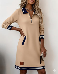 Icone™ ChicDress: Dames Casual Lange-Mouw Halve-Ritssluiting Mini Chique Jurk