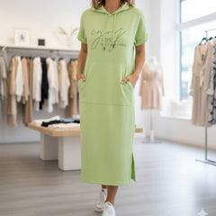 Icone™ DrawstringDress: Dames Knus Met Capuchon Met Trekkoord Midi Jurk