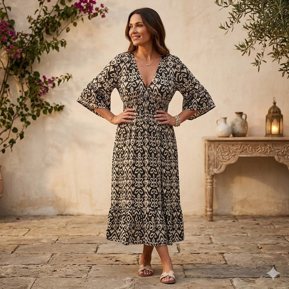 Icone™ SummerDress - Elegante Vloeiende Gedrukte V-Hals Maxi Zomerjurk