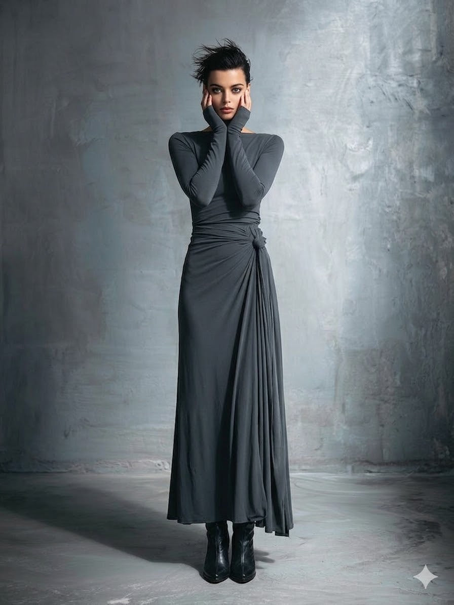 Icone™ MaxiDress: Zij-Knoop Wikkel Slank-Pasvorm Premium Lange Maxi Jurk