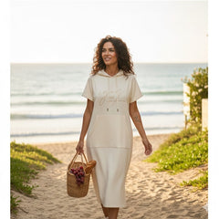 Icone™ DrawstringDress: Dames Knus Met Capuchon Met Trekkoord Midi Jurk