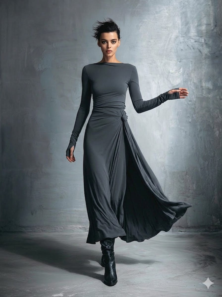 Icone™ MaxiDress: Zij-Knoop Wikkel Slank-Pasvorm Premium Lange Maxi Jurk