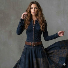 Icone™ ClassicDress: Luxe Retro Taille-Accentuerende Vintage Patchwork Klassieke Jurk