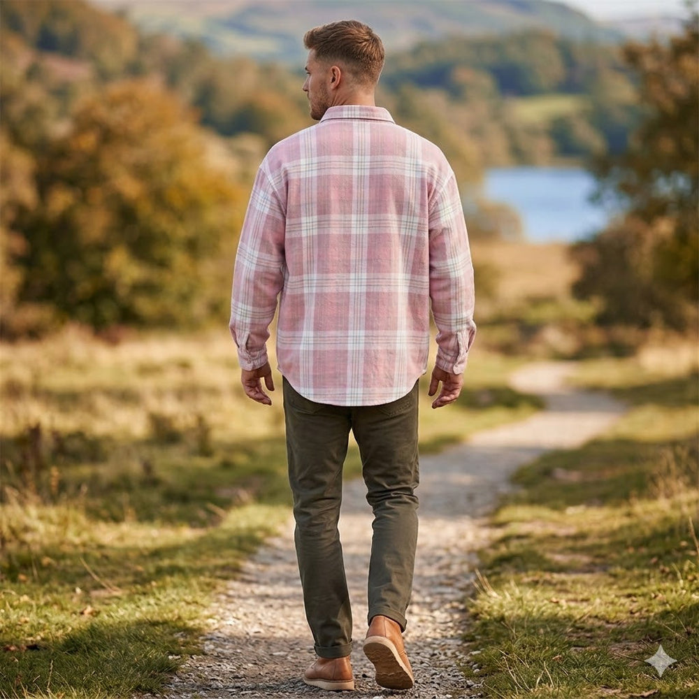 Icone™ CheckeredShirt: Stijlvol Toevallig Pastelroze Geruit Shirt