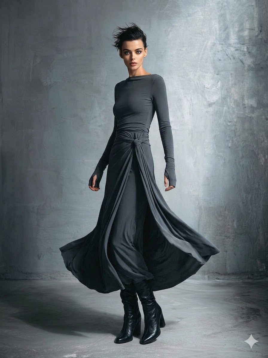 Icone™ MaxiDress: Zij-Knoop Wikkel Slank-Pasvorm Premium Lange Maxi Jurk
