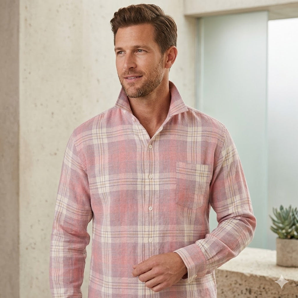 Icone™ CheckeredShirt: Stijlvol Toevallig Pastelroze Geruit Shirt