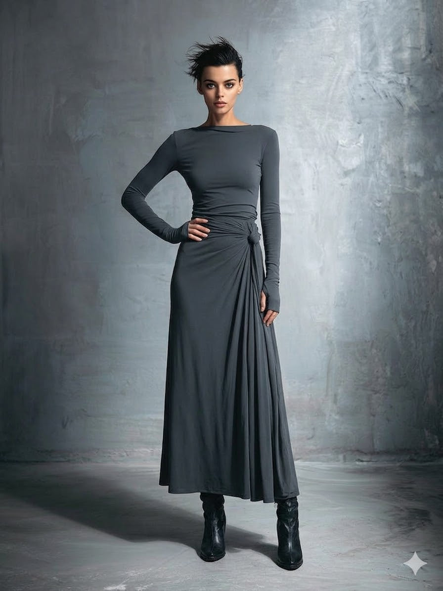 Icone™ MaxiDress: Zij-Knoop Wikkel Slank-Pasvorm Premium Lange Maxi Jurk
