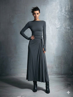 Icone™ MaxiDress: Zij-Knoop Wikkel Slank-Pasvorm Premium Lange Maxi Jurk