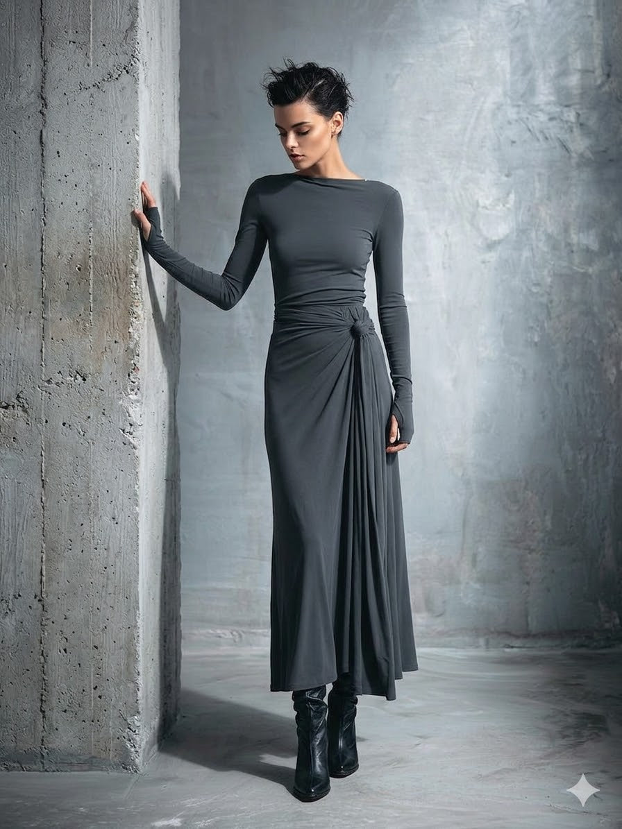 Icone™ MaxiDress: Zij-Knoop Wikkel Slank-Pasvorm Premium Lange Maxi Jurk