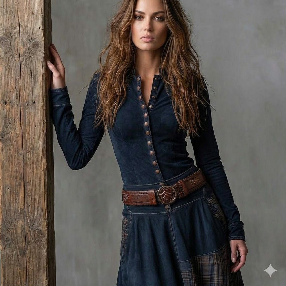 Icone™ ClassicDress: Luxe Retro Taille-Accentuerende Vintage Patchwork Klassieke Jurk