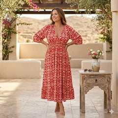 Icone™ SummerDress - Elegante Vloeiende Gedrukte V-Hals Maxi Zomerjurk