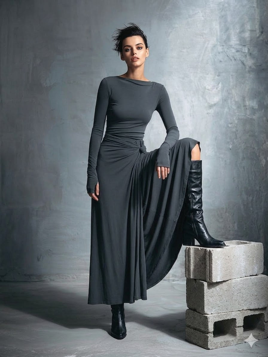 Icone™ MaxiDress: Zij-Knoop Wikkel Slank-Pasvorm Premium Lange Maxi Jurk