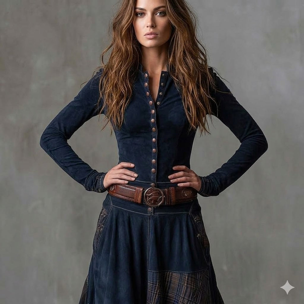 Icone™ ClassicDress: Luxe Retro Taille-Accentuerende Vintage Patchwork Klassieke Jurk